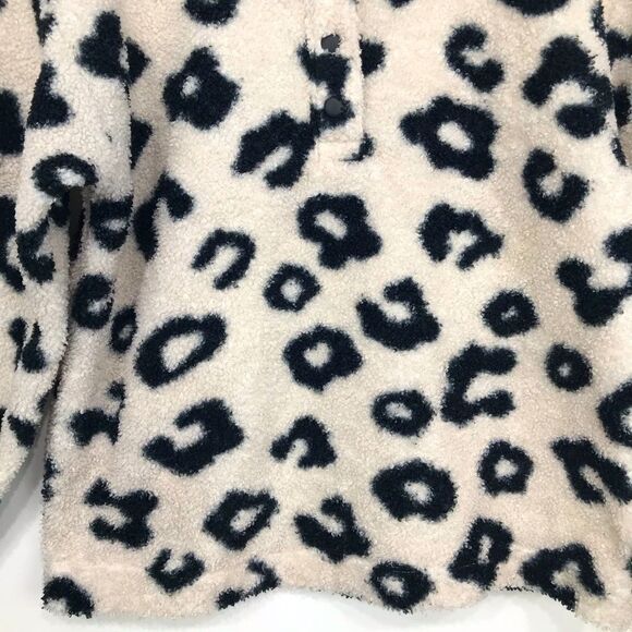 LOFT Cream Black Cheetah Print Quarter Snap Cozy Fleece Pullover - Picture 5 of 13